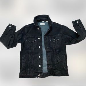 Frwd black denim jacket button down thrashed look youth 10-12